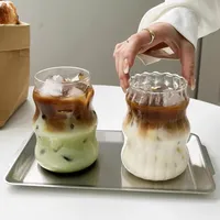 Tasse en verre transparent de 500 ml, gobelet exquis résistant à la chaleur, pour thé, jus, lait, café, verres à eau, tasse à rayures, vaisselle
