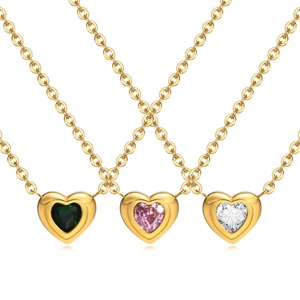 Collier avec pendentif en forme de cœur personnalisé en acier inoxydable, bijoux tendance, zircon CZ - Product Image 1