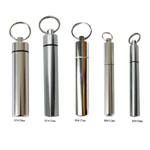 Portable Aluminium Toothpick Holder Mobile Toothpick Case Waterproof Box Metal Pill Case with Keychain