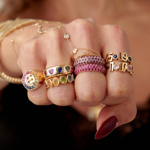 Bijoux pour femmes Xinyun San Chongsheng CZ Eternal en argent sterling 925 : <span class=keywords><strong>bague</strong></span> bombée plaquée or avec rubis rose, <span class=keywords><strong>saphir</strong></span> et émeraude - Product Image 5