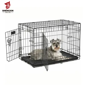 Fabricante mayorista 24 30 36 42 48 pulgadas jaula plegable de Metal jaula para perros jaula plegable de Metal XXL perrera para perros de impacto negro