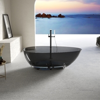 Baignoire autoportante de luxe à surface solide en forme d'oeuf Résine transparente de massage à l'air Résine transparente noire trempage pour hôtel