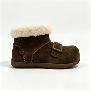 Unisex Faux Suede Snow Boots Ankle Height Round Toe Fur Lined Anti-Slip Rubber Sole Winter Warm Flat Shoes - Product Image 3