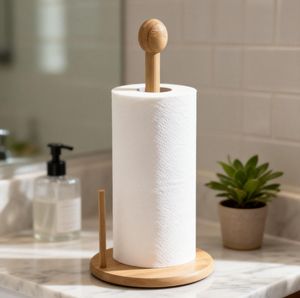Portarrollos de Papel de Bambú Natural en Forma de Árbol, con Doble Varilla de Estabilización, Base Antideslizante y Estable, Organizador Decorativo para <span class=keywords><strong>Cocina</strong></span> - Product Image 3