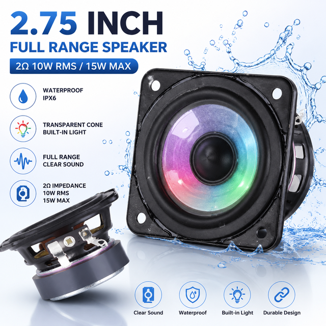 Custom Durable IPX6 Waterproof 2.75 Inch Full Range Transparent Cone LED Aluminium Speaker Driver Outdoor Speaker Outdoor Audio