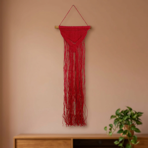 Décoration murale moderne en macramé rouge 2026, suspension en coton noué pour salon, chambre et entrée - Product Image 6