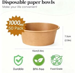 Factory Supply Free Sample Disposable Kraft Paper Salad Bowl 500ml~1450ml Round Bowl Food Packaging <b>Container</b> for Lunches - Product Image 3