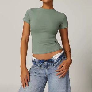 Custom Dames <span class=keywords><strong>Sexy</strong></span> Cropped <span class=keywords><strong>T</strong></span>-Shirt Groothandel Strass 95% Katoen 5% Spandex Strakke Slanke Pasvorm Crop Tops <span class=keywords><strong>T</strong></span>-Shirt Voor Vrouwen - Product Image 3