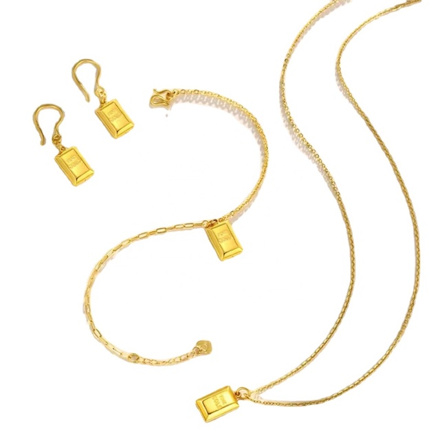 Gold Gold-Plated Men'S and Women'S Rich Bracelet Gold Couple Necklace Pendant Ear Stud Jewelry Three-Piece Set