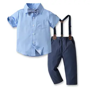 Baby Sommer Kinder Kleidung Kurzarm gestreiftes Baumwoll hemd Overalls Zweiteiliger Kleinkind Jungen Kleidung Anzug