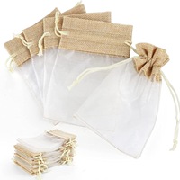 Sacs cadeaux en toile de jute et organza avec cordon de serrage, pochettes pour faveurs de mariage, sachets pour bonbons, jouets, bijoux, emballage et rangement