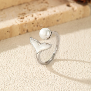 Bague ouverte en argent S925 avec perle queue de sirène, style coréen, perle d'eau douce naturelle, design élégant et de luxe. - Product Image 5