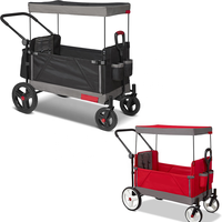 Chariot pliable à quatre roues en acier inoxydable industriel avec poches de rangement pour enfants de plus d'un an