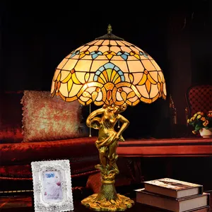 banquiers lampe tiffany Suppliers-Lampes à Double branches en résine Style Lotus, lampes de chevet vintage de 28x40cm, pour le bureau, en verre trempé