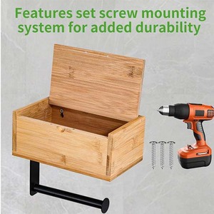 Caja de pañuelos de madera Shoki, estante de almacenamiento montado en la pared, diseño cuadrado marrón de estilo nórdico para uso doméstico en el baño - Product Image 5