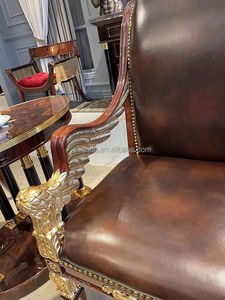Chaise longue classique européenne en bois sculpté en chêne chesterfield en cuir chaises de loisirs <span class=keywords><strong>d</strong></span>'accent chaise occasionnelle - Product Image 3