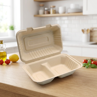 Boîte à lunch en canne à sucre biodégradable, robuste et étanche, pour les emballages à emporter de hamburgers, de sandwichs et de nouilles