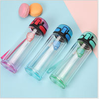 Bouteille d'eau en verre borosilicate portable à double paroi, ml, bouteille d'eau en verre avec couvercle gonflable pour la pratique sportive