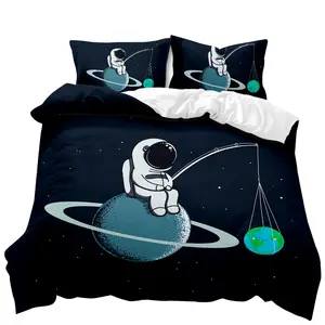 Conjunto de cama com estampa 3d, desenho animado astronauta, capa de edredon gigante