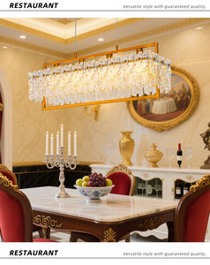 Adjustable Height Gold LED Glass Pendant <b>Light</b> Modern Long <b>Rectangle</b> <b>Ceiling</b> Chandelier For Home Hotel Bar - Product Image 3