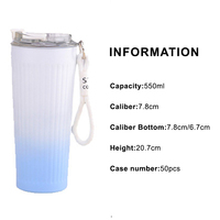 Gobelets sous vide isolés à la mode de 550ml Tasse de sport de plein air Tasse à café de voyage Tasse à double paroi 304 avec couvercle anti-fuite