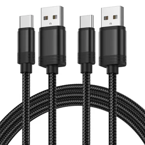 Kabel USB Paduan Aluminium Nilon Dikepang untuk Ponsel, Kabel Data Pengisian Cepat, Grosir