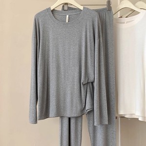 Ensemble de pyjamas en modal pour femmes, manches longues, col rond, vêtements décontractés pour la maison, vêtements de nuit en tricot fin, 2 pièces, style printemps-automne - Product Image 3