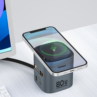 Meilleure Vente 2026 : Chargeur Magnétique Sans Fil GaN 80W 6-en-1 avec Câble Type-C Rétractable, Charge Rapide Multi-Ports PD65W+QC18W