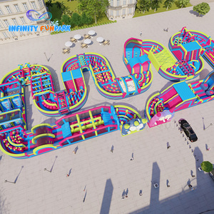 Thương mại Inflatable khóa học trở ngại PVC trượt 5K khóa học trở ngại ngoài trời Inflatable sân chơi cho trẻ em - Product Image 1