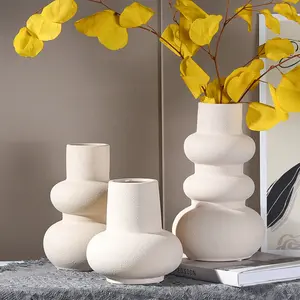 New product round beige ceramic decoration irregular nordic vase creative home decor vase for ceramic flower vase