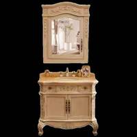 Meuble de salle de bain de style européen en chêne rouge antique, meuble-lavabo américain en bois massif avec vasque en céramique et miroir