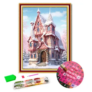 Fábrica DIY Kits de pintura bordada de diamante em mosaico com strass personalizado com diamantes para castelo de desenho animado pintura de bolinhas de diamante