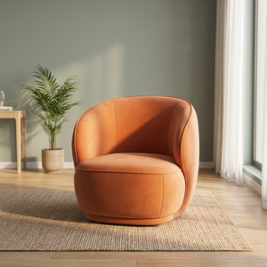 Silla Moderna de Cuero, Estilo Mid-Century, con Respaldo Sólido y Giratorio, para Sala de Estar - Product Image 3