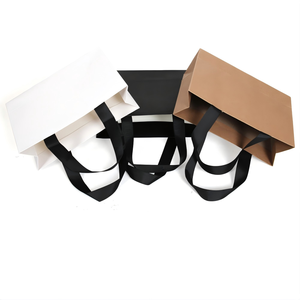 Sacs shopping personnalisés en papier kraft avec poignée en ruban, sacs shopping personnalisés en papier kraft brun avec poignée en ruban - Product Image 1