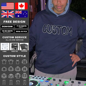 KingSen Vente en gros Sweat à capuche unisexe à double couche, brodé, respirant, coupe ample, design patchwork, en coton, style français - Product Image 2