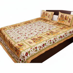 Sábanas Floral con estampado de algodón 100%, sábanas estampadas de calidad Sanganeri con estampado de Paisley, sábanas de algodón puro con doble bloque de mano - Product Image 1