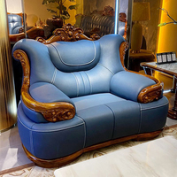 Juego de Sofás de Lujo en Madera Maciza de Ébano Tallado Estilo Europeo y Chino con Piel de Primera Calidad Muebles Modernos para Sala de Estar