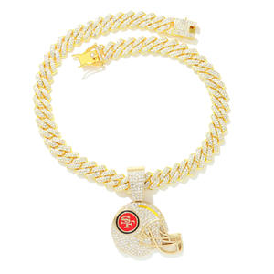 Kalung Liontin Berlian Lapis Emas Gaya Hip-Hop Amerika Eropa Detroit Tigers, Rantai Bambu, Aksesoris Pria - Product Image 3