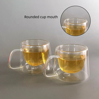 Tasse à café classique en verre borosilicate à double paroi, transparente, avec poignée, pour la maison et le bureau