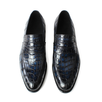 DRACONIS Mocassins sur mesure en cuir de crocodile bleu nuit, finition brillante, chaussures habillées pour homme pour banquet