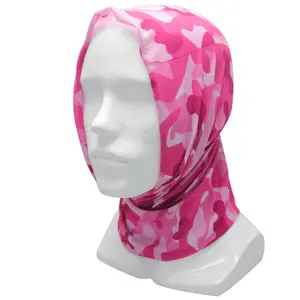 促销定制粉色迷彩聚酯头管手帕头包