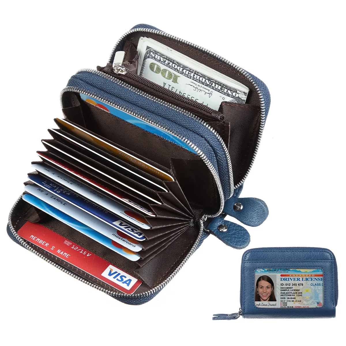 新着カスタムデザインカスタムレザーRfidブロッキングATM銀行複数クレジットカードホルダーアコーディオンカード財布