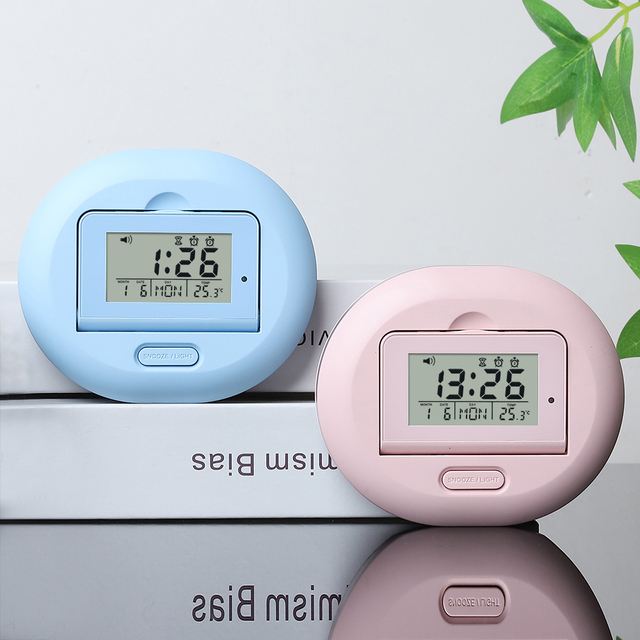 Student Vibrating Alarm Clock Children's Bedside Nightlight Electronic Multi-functional Silent Clock Temperature Backlight