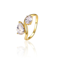 Anillo de Compromiso y Boda para Mujer, Exquisito y Único, Chapado en Oro de 14K, Plata 925, con Dos Piedras Ovaladas y de Pera, Circonita Cúbica