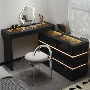 <span class=keywords><strong>Commode</strong></span> de chambre à coucher moderne de luxe avec miroir éclairé par LED Crème <span class=keywords><strong>et</strong></span> <span class=keywords><strong>noir</strong></span> Armoire à vasque minimaliste One Piece - Product Image 4