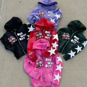 100% Cotton Pháp Terry Áo Khoác Tùy Chỉnh Thiết Kế Sang Trọng Đính Hoodie Hiphop Zip Boxy Axit Rửa Hoodies Người Đàn Ông - Product Image 1