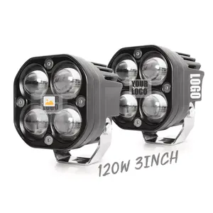 New 120W High Power 3inch Dual Color 5D Projector Led Fog Light Bumper Cube Spot Beam Offroad 4x4 Backup Led Work Light