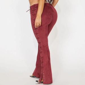 Nouvelle Arrivée Automne – Pantalon en Cuir Skinny Femme de Haute Qualité, Sexy, à Cordon de Serrage, Fendu, Taille Basse, Coupe Évasée - Product Image 2