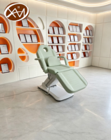 Fauteuil Esthétique Électrique Moderne en Cuir PU Vert Clair, Lit Facial Multi-Angles Réglable pour Clinique Médicale et Institut de Beauté