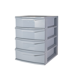 Pratika 4-<b>Drawer</b> Minimalist <b>Stackable</b> PP <b>Storage</b> Unit Injection-Molded Grey 380x285x417mm for Home Office Use - Product Image 1